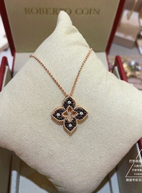 Roberto Coin/珂瑛VENETIAN PRINCESS黑钻拉丝双面项链巴黎萌猫代