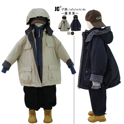 啦芙莱加厚连帽外套棉服格子保暖