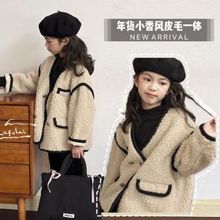 麂皮绒大衣6103 女宝小香风皮毛一体外套儿童装 啦芙莱2024冬季 新款
