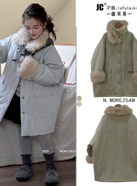 啦芙莱童装2025冬季新款女儿童羊羔毛夹棉外套公主中长款棉服6581