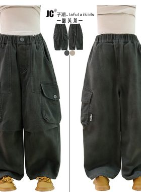 啦芙莱童装2025冬季新款儿童加厚工装裤男童一体绒休闲长裤子3758
