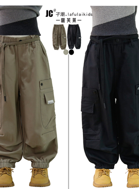 啦芙莱童装2025冬季新款儿童加厚工装裤男宝一体绒运动长裤子3613