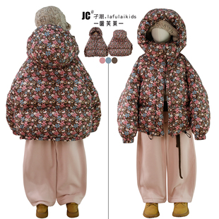 啦芙莱羽绒服2025冬季新款女童90白鸭绒面包服公主宝花色外套3672