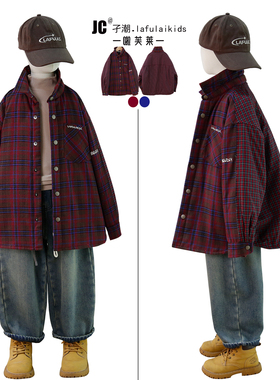 啦芙莱童装2025冬季新款男童加厚格子衬衫中大儿童夹棉外套潮3635