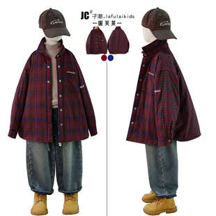 男童加厚格子衬衫 新款 中大儿童夹棉外套潮3635 2025冬季 啦芙莱童装