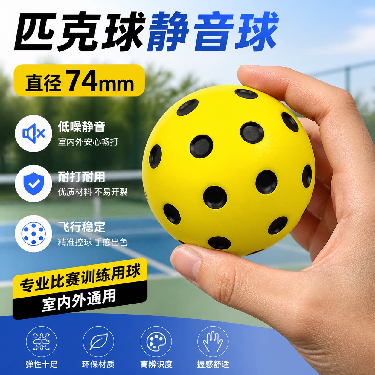 PickX专业静音匹克球74mm低噪音室内外通用飞行稳定耐打