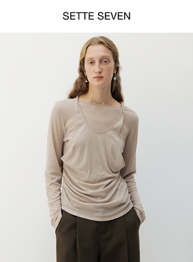 SETTE SEVEN·2025年秋季新款挂脖假两件显瘦百搭长袖针织上衣女