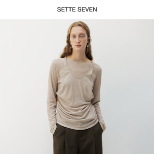 SETTE 新款 挂脖假两件显瘦百搭长袖 针织上衣女 SEVEN·2025年秋季