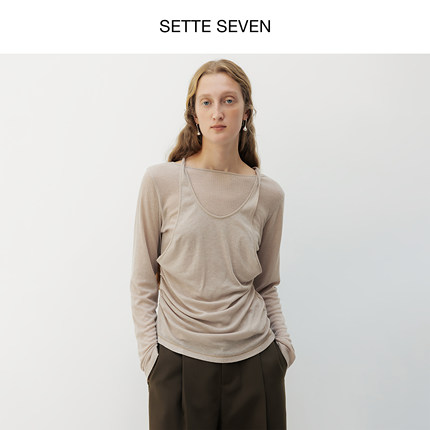SETTE SEVEN·2025年秋季新款挂脖假两件显瘦百搭长袖针织上衣女