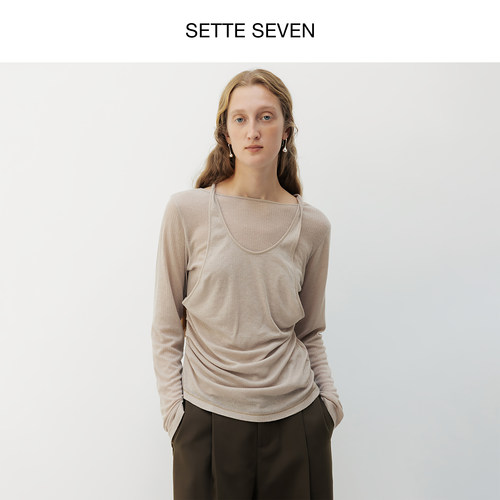 SETTE SEVEN·2025年秋季新款挂脖假两件显瘦百搭长袖针织上衣女