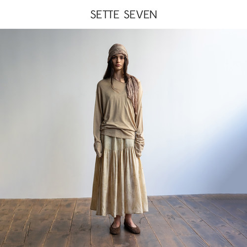 SETTE SEVEN深V领落肩袖慵懒打底衫女露背系带性感两面穿外搭上衣