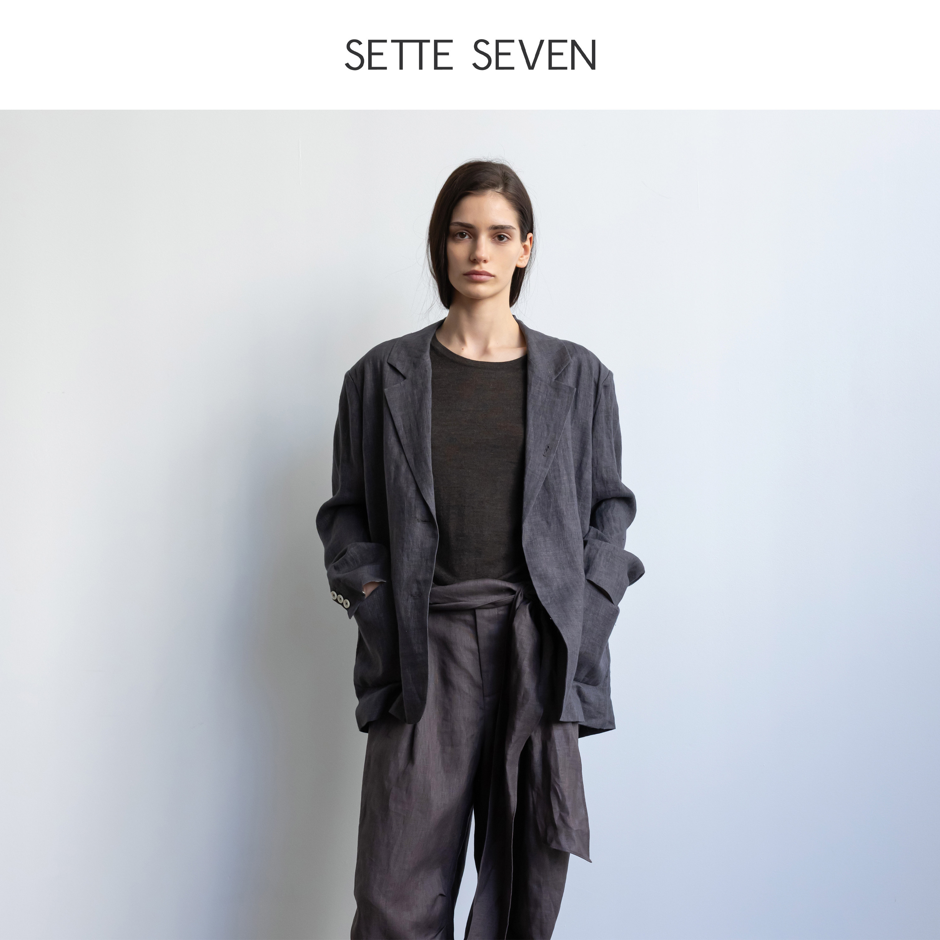 SETTESEVEN宽松纯亚麻西装外套图片