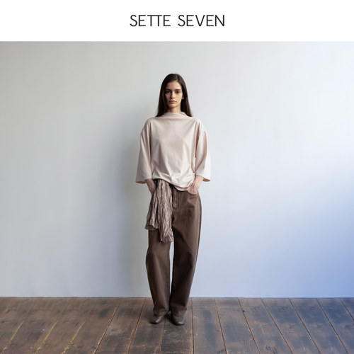 SETTE SEVEN复古做旧经典咖色牛仔裤女高腰显瘦宽松棕色直筒裤