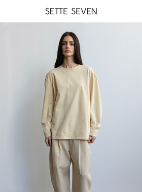 SETTE SEVEN·茧型长袖棉质圆领套头T
