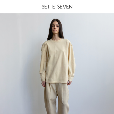 春季茧型宽松长袖棉T恤女