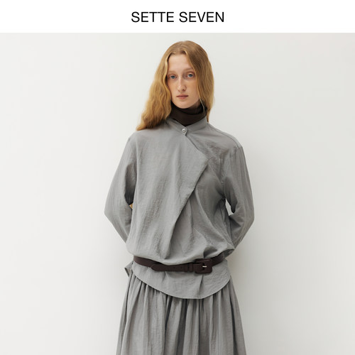 SETTE SEVEN·设计感不规则衬衫女2025年新款叠穿肌理感长袖上衣