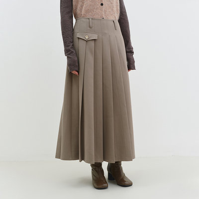 SETTE SEVEN【醋酸羊毛】双面穿倒褶百褶长A字半身裙102363