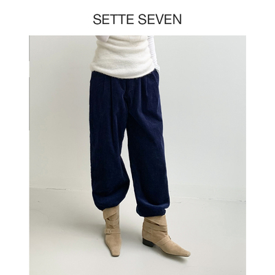 SETTE SEVEN 【复古色调】100棉坑条纹理灯芯绒复古宽松廓腿长裤