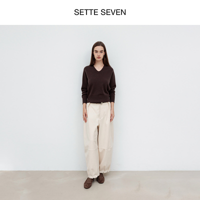 SETTE SEVEN·复古拼接立体剪裁茧形压褶九分裤秋冬新款休闲裤子