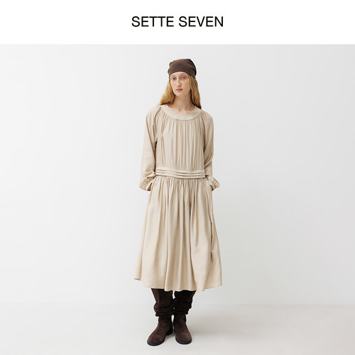 SETTE SEVEN·法式缎面连衣裙女2026秋季新款设计感小众显瘦长裙