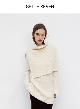 SETTE SEVEN·高领围巾圆领针织毛衣连衣裙翻领坑条针织开衫套装
