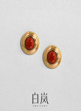 白岚丹枫耳钉南红玛瑙耳饰耳夹耳环气质红色本命年饰品首饰ED4528