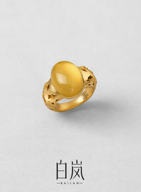 白岚花窗水晶戒指925银黄水晶首饰女复古轻奢气质饰品配饰QL3861