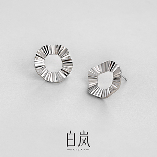 白岚褶圈耳钉女925银耳环时尚 轻奢小众设计感气质耳饰ED3363