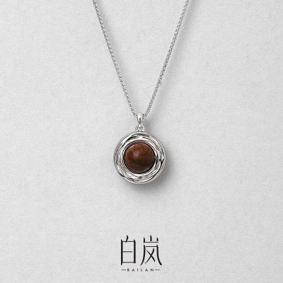 白岚观澜项链黄花梨木毛衣链女士饰品首饰精致复古气质轻奢XL5503