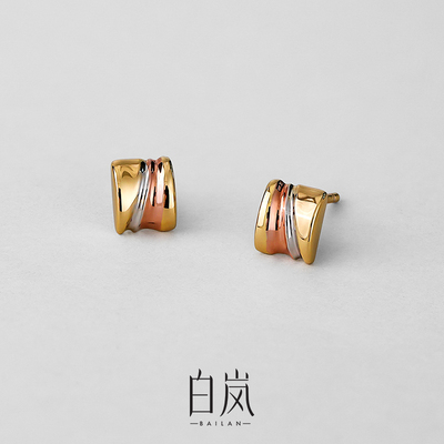 白岚三色丹岩耳钉925银耳环耳饰精致小巧独特气质百搭饰品ED4822