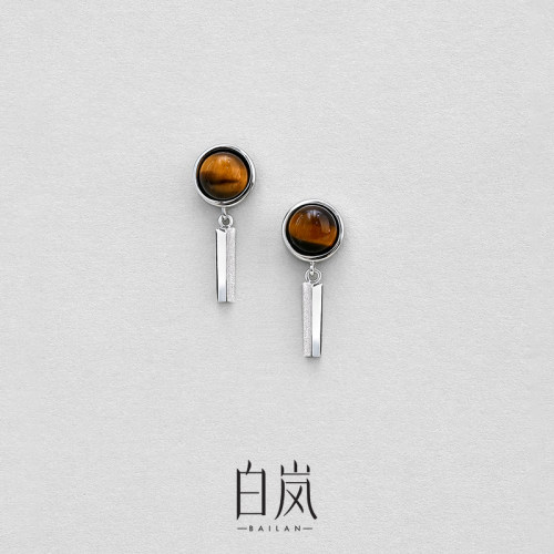 白岚晚阳耳钉虎睛石925银秋冬耳环女小众气质高级新品耳饰ED4487