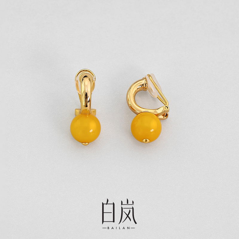 白岚蜜蜡耳夹女气质百搭耳饰