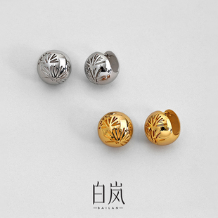 白岚松叶圆球耳扣925银女耳环耳钉新款 精致气质通勤耳饰ED4535