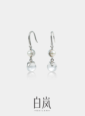 【4月上新】白岚春明耳钩女925银白水晶轻奢气质珍珠耳饰ED4948