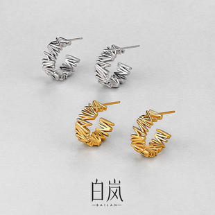 白岚松叶耳环925银小众耳钉耳饰精致通勤百搭首饰女气质ED4537