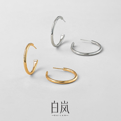 白岚素圈耳环925银耳圈女简约轻奢气质耳环小众设计感耳饰ED4230