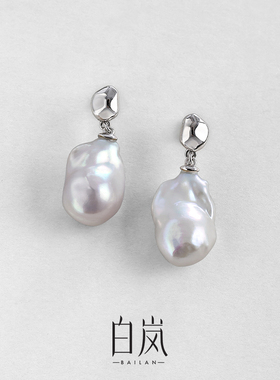 白岚淡水巴洛克珍珠耳钉女925银耳饰气质耳环2023年新款ED3631