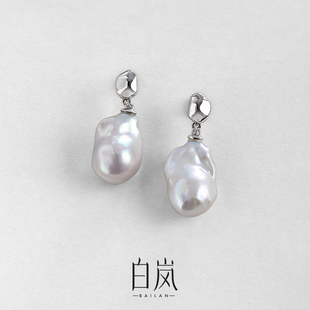 白岚淡水巴洛克珍珠耳钉女925银耳饰气质耳环2023年新款 ED3631