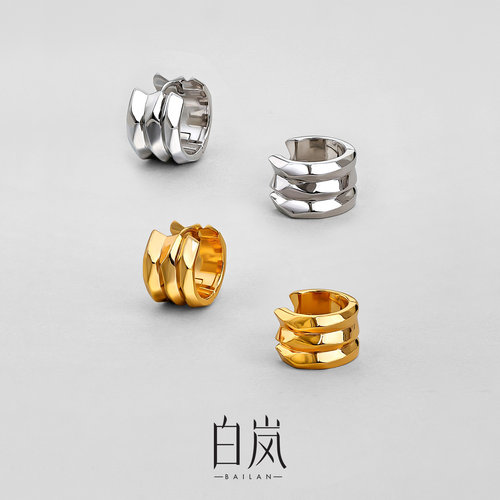 白岚三圈镜光耳圈女新款耳环气质耳钉小众轻奢设计感耳饰ED4568-T