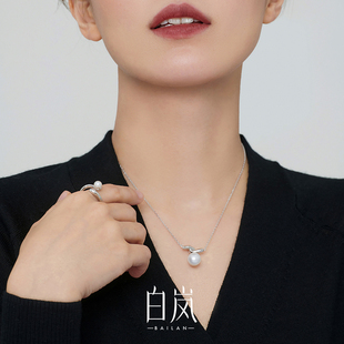店播专享 白岚扭结珠925银项链女珍珠轻奢小众毛衣链XL5664