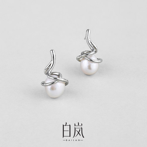 白岚盘根珍珠耳钉女气质耳环小众