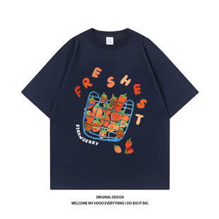 潮牌高街原创设计感情侣短袖 CHRY STUDIO趣味草莓印花T恤圆领夏季