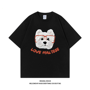 宽松百搭情侣款 CHRY 新款 夏季 STUDIO潮牌学院风眼镜小狗印花短袖