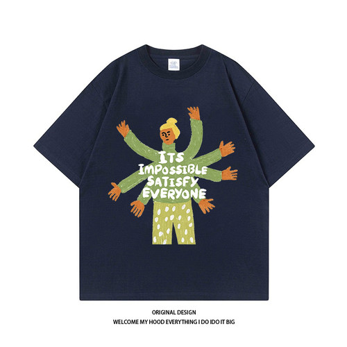 CHRY STUDIO国潮美式设计感艺术插画印花短袖2024夏宽松百搭上衣T