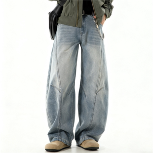 CHRY STUDIO美式复古弯刀阔腿牛仔裤秋季新款高街水洗重磅长裤男