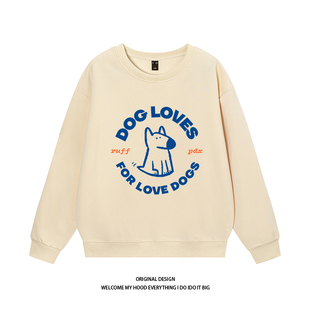 CHRY STUDIO国潮小众简约卡通小狗印花圆领卫衣宽松休闲情侣上衣