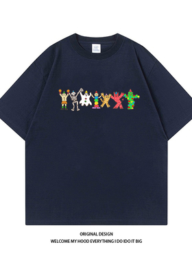 CHRY STUDIO港风ins趣味卡通小人印花短袖宽松百搭休闲情侣款上衣