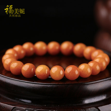 福美妮缅甸天然翡翠圆珠子手链 红黄翡玉石珠链 红翡翠手串男女