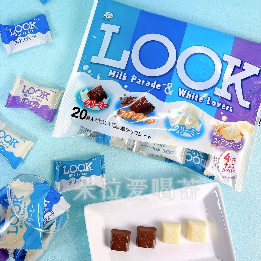 日本进口不二家限定四种口味多彩LOOK夹心巧克力家庭装96g