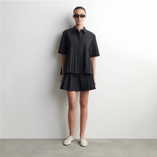 新品 CS女装 藏青色2026春季 型百褶棉质短裤 1336279001 标准版